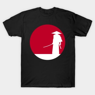 White samurai silhouette and red sun T-Shirt